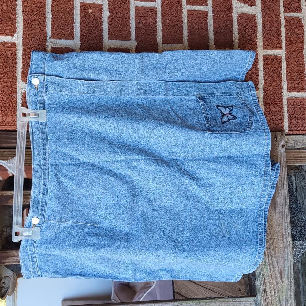 Vintage Carolina Blues II Denim Wrap Skort Skirt with Butterfly Embroidery 24W
